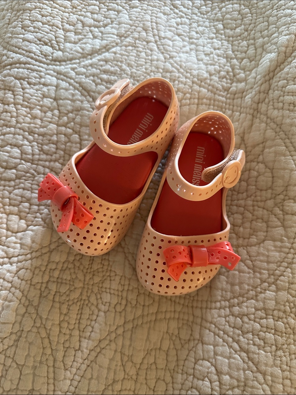 Mini Melissa Pink Bow Perforated Mary Jane Sandals